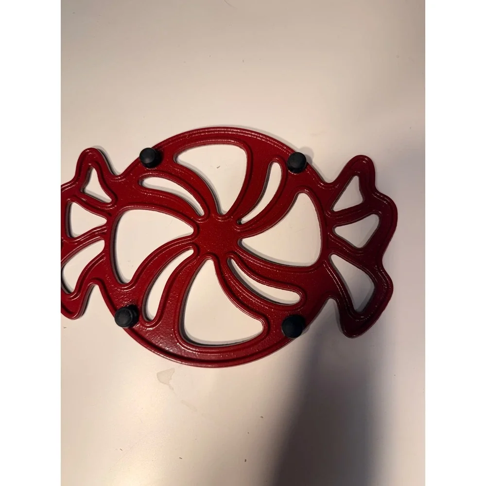 Red Cast Iron Peppermint Candy Trivet Holiday Christmas Kitchen Decor 9.5 Inch